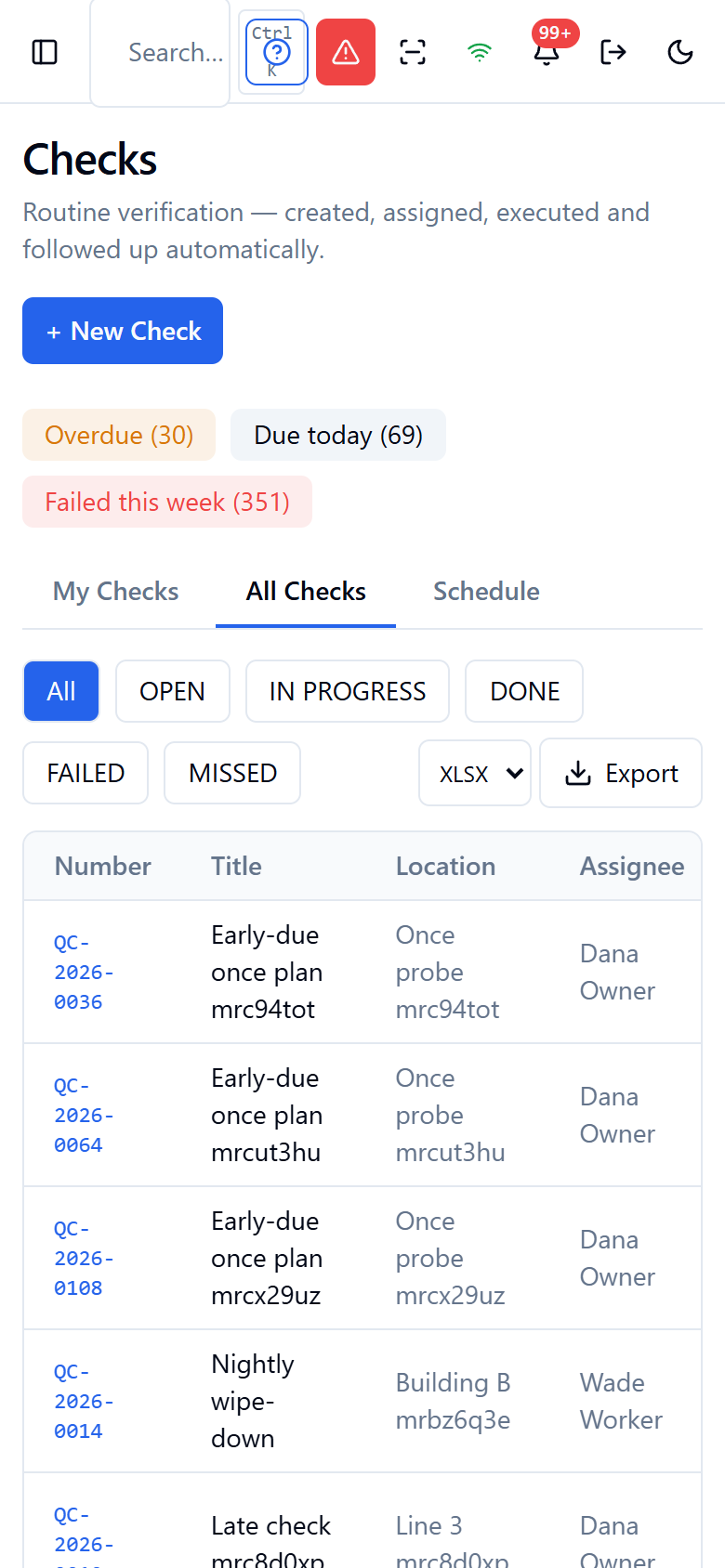 The Checks register on a phone, showing the same live data as the desktop app